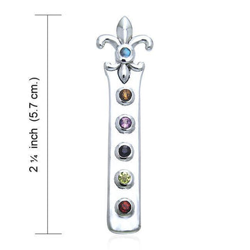 Fleur De Lis Sterling Silver Pendant with Chakra Gems TPD537